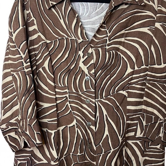 East 5th Brown Cream Zebra Print Linen Blend Button Down Shirt 1X - Picture 2 of 6
